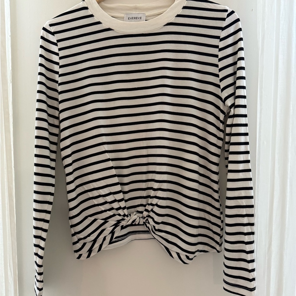 Evereve Black and White Striped Long Sleeve Top